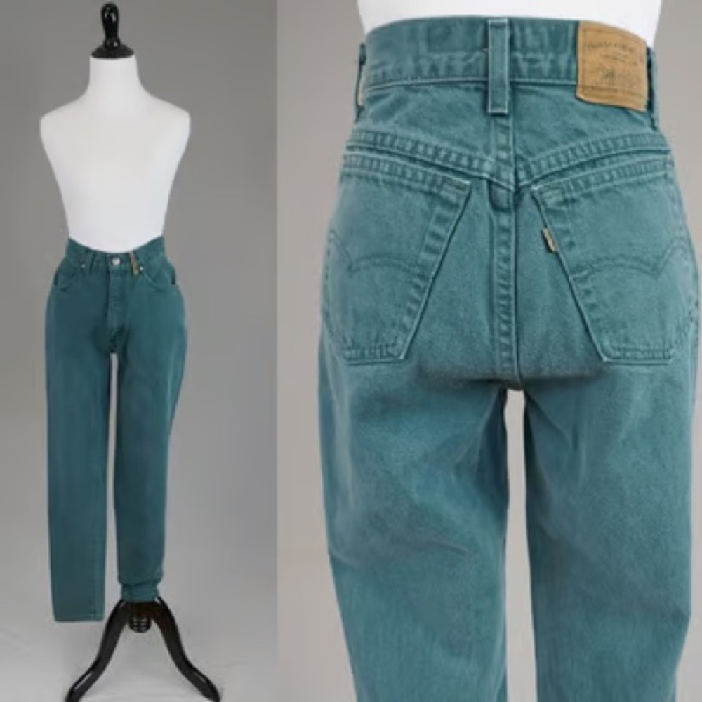 Vintage Levi’s 900 series High Rise Green Jeans 90s 80s, Women’s Size 7 / 24